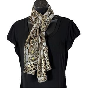 Animal Leopard Purse Print Scarf, Brown and Black Sheer Rectangle Retro Pinup